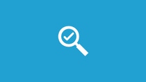 A white magnifying glass with a checkmark inside on a bright blue background. A white magnifying glass with a checkmark inside on a bright blue background.
